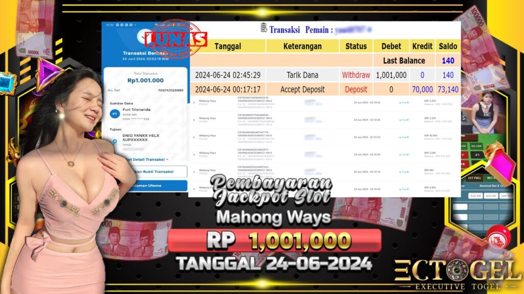 BUKTI JACKPOT SLOT MAHJONG WAYS TERPERCAYA DI INDONESIA TGL 24-06-2024