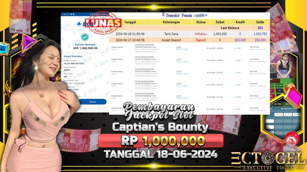 BUKTI JACKPOT SLOT CAPTAIN’S BOUNTY TERPERCAYA DI INDONESIA TGL 18-06-2024