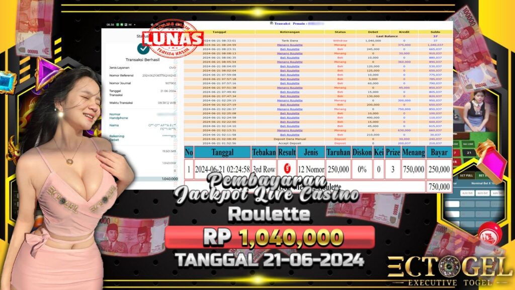 BUKTI JACKPOT ROULETTE TERPERCAYA DI INDONESIA TGL 21-06-2024