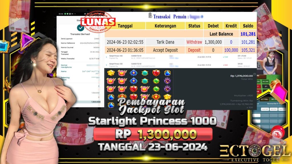 BUKTI JACKPOT SLOT STARLIGHT PRINCESS 1000 TERPERCAYA DI INDONESIA TGL 23-06-2024