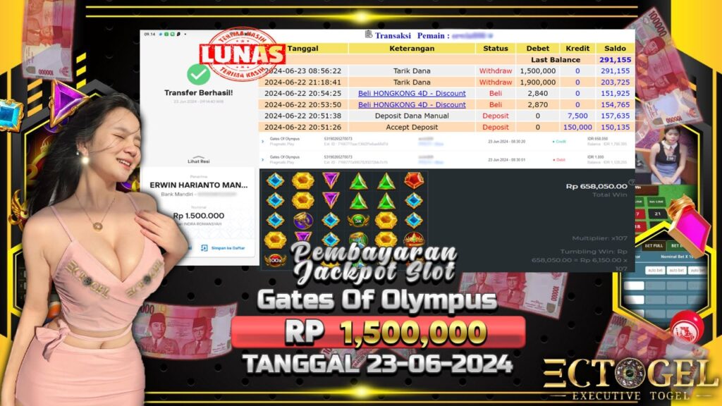 BUKTI JACKPOT SLOT GATES OF OLYMPUS TERPERCAYA DI INDONESIA TGL 23-06-2024