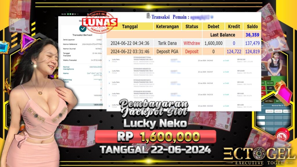 BUKTI JACKPOT SLOT LUCKY NEKO TERPERCAYA DI INDONESIA TGL 22-06-2024