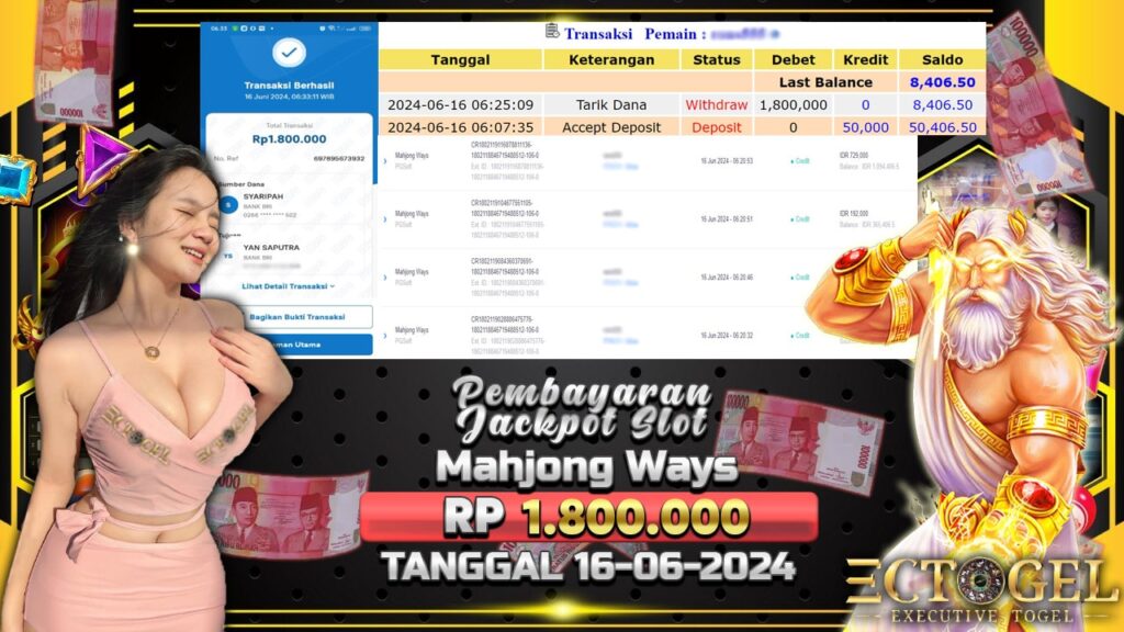 BUKTI JACKPOT SLOT GATES MAHJONG WAYS TERPERCAYA DI INDONESIA TGL 16-06-2024