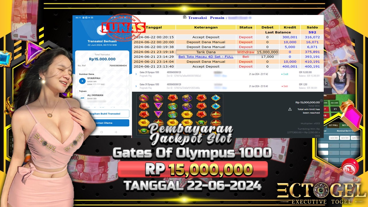 BUKTI JACKPOT SLOT GATES OF OLYMPUS 1000 TERPERCAYA DI INDONESIA TGL 22-06-2024