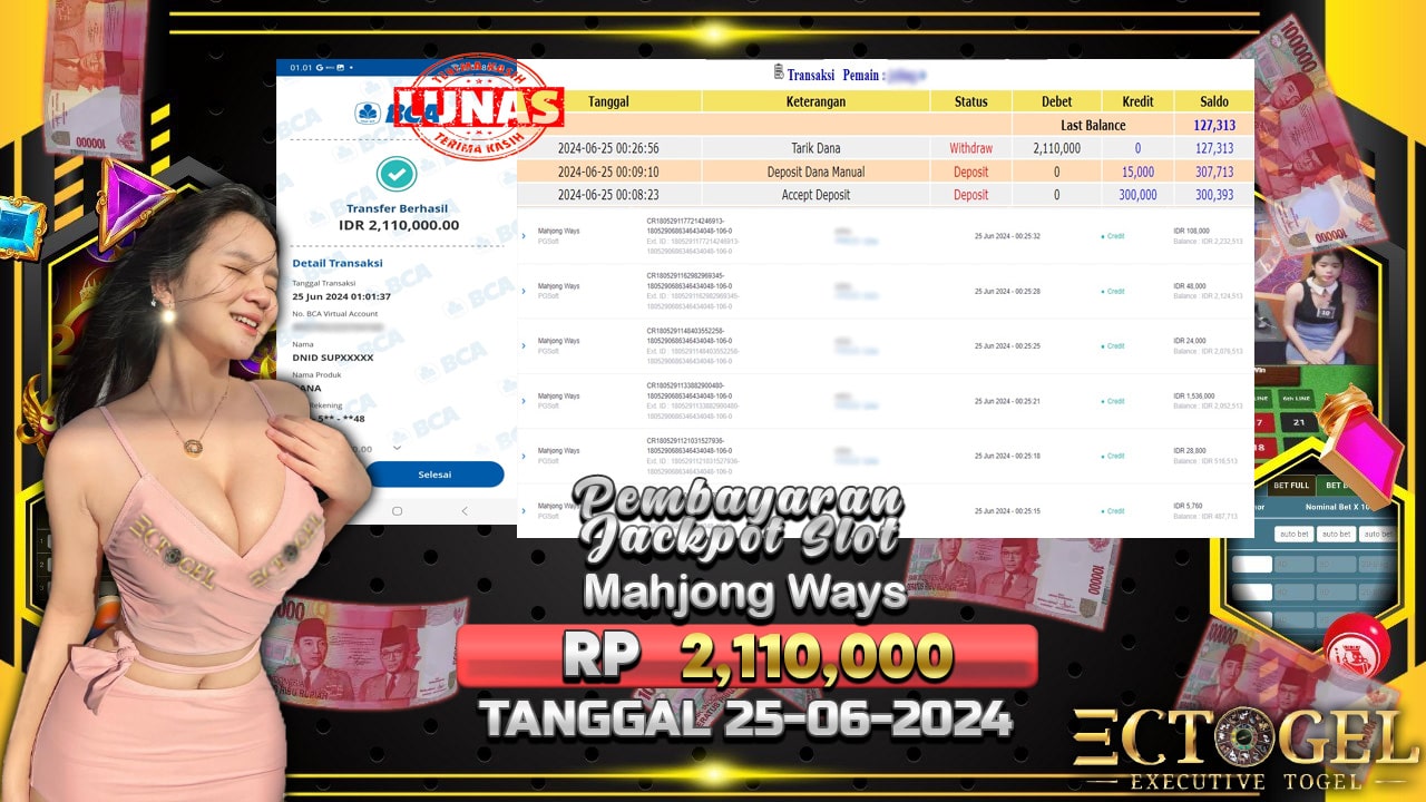 BUKTI JACKPOT SLOT MAHJONG WAYS TERPERCAYA DI INDONESIA TGL 25-06-2024