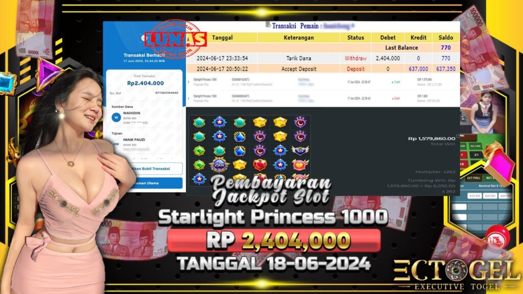 BUKTI JACKPOT SLOT STARLIGHT PRINCESS 1000 TERPERCAYA DI INDONESIA TGL 18-06-2024