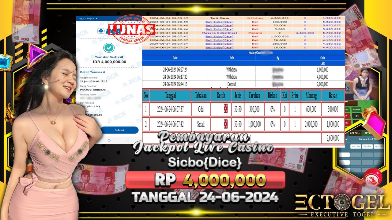 BUKTI JACKPOT SICBO DICE TERPERCAYA DI INDONESIA TGL 24-06-2024