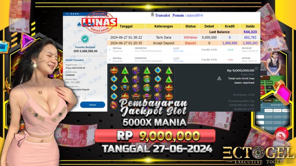 BUKTI JACKPOT SLOT 5000X MANIA TERPERCAYA DI INDONESIA TGL 27-06-2024