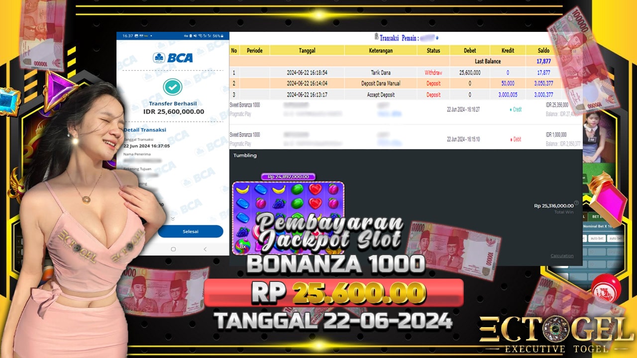 BUKTI JACKPOT SLOT SWEET BONANZA 1000 TERPERCAYA DI INDONESIA TGL 22-06-2024