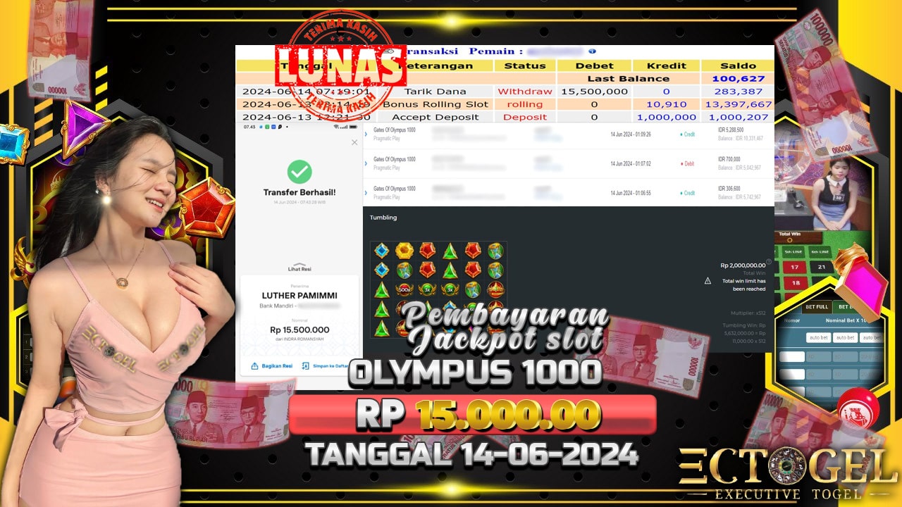 BUKTI JACKPOT SLOT GATES OF OLYMPUS 1000 TERPERCAYA DI INDONESIA TGL 14-06-2024