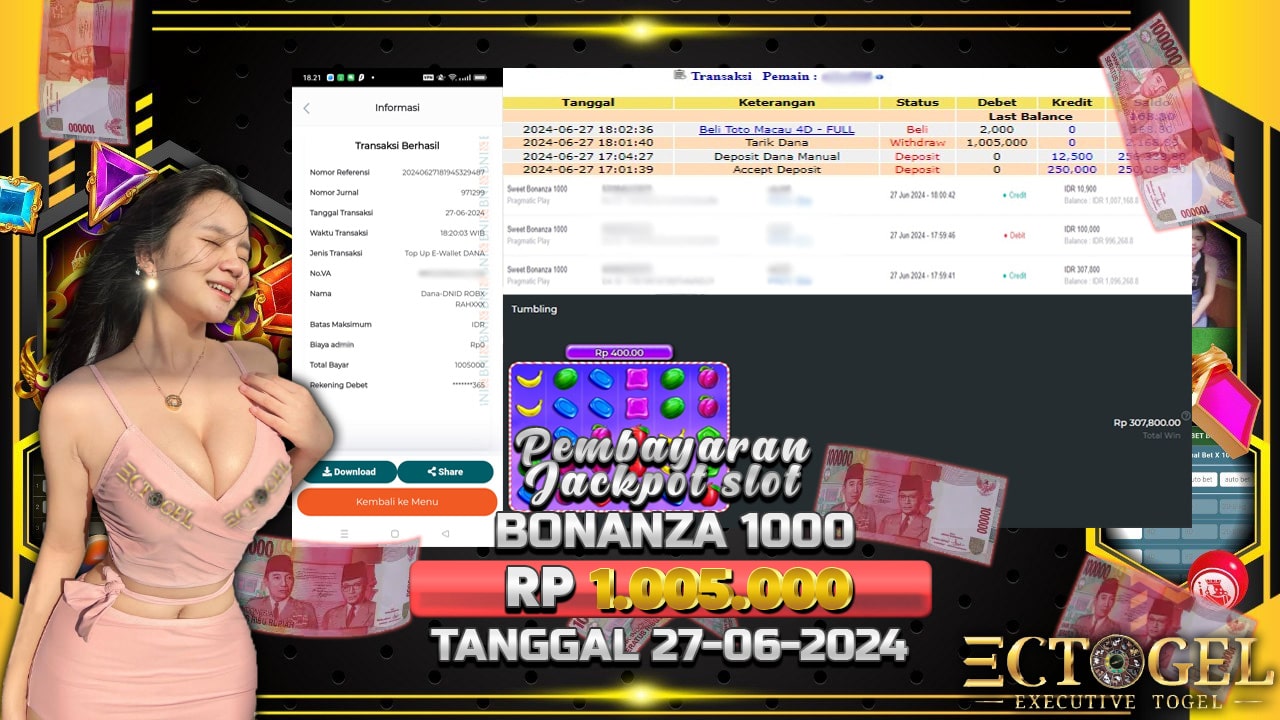 BUKTI JACKPOT SLOT SWEET BONANZA 1000 TERPERCAYA DI INDONESIA TGL 27-06-2024