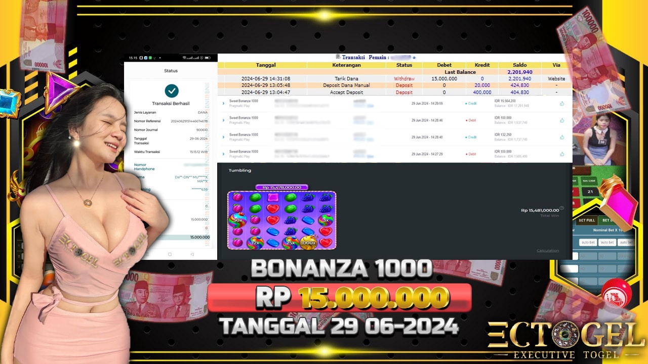 BUKTI JACKPOT SLOT SWEET BONANZA 1000 TERPERCAYA DI INDONESIA TGL 29-06-2024