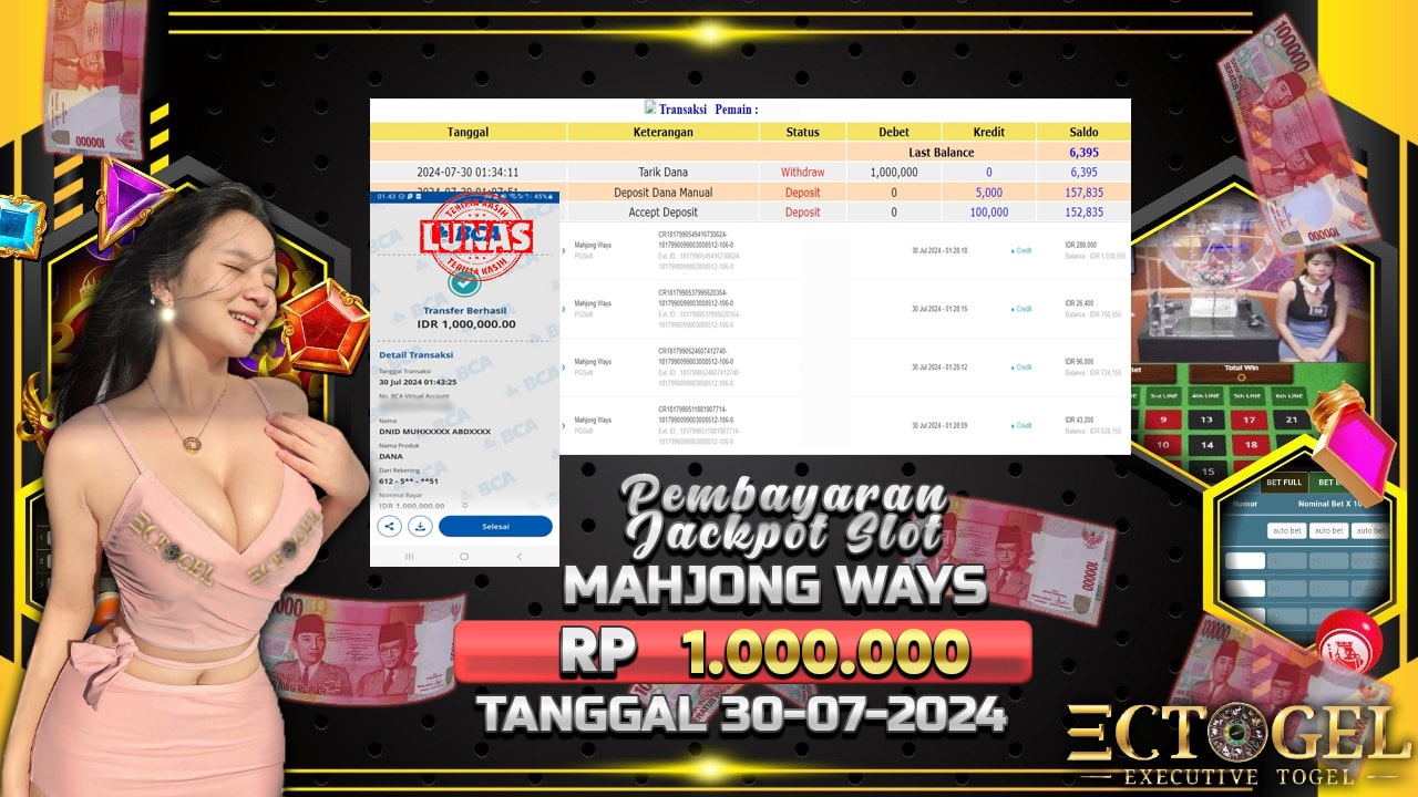 BUKTI JACKPOT SLOT MAHJONG WAYS TERPERCAYA DI INDONESIA TGL 30-07-2024