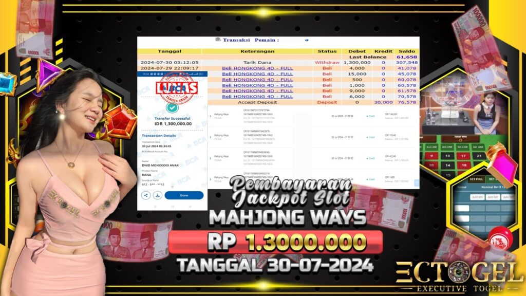 BUKTI JACKPOT SLOT MAHJONG WAYS TERPERCAYA DI INDONESIA TGL 30-07-2024