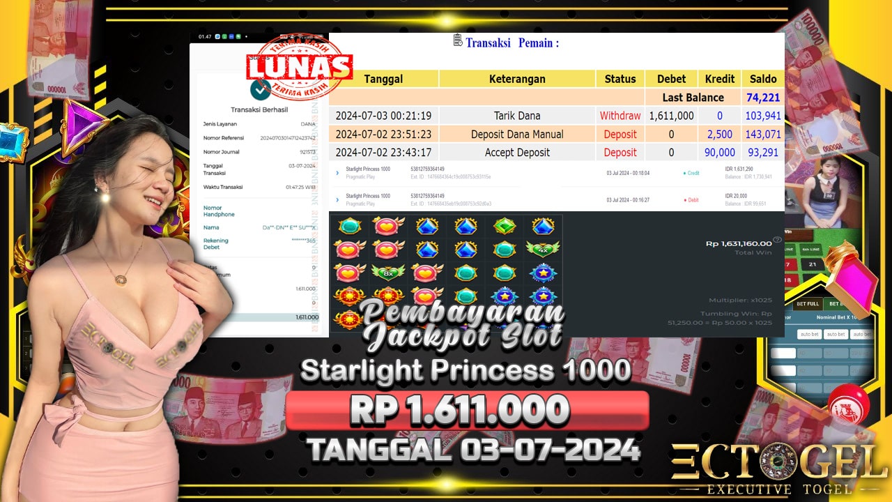 BUKTI JACKPOT SLOT STARLIGHT PRINCESS 1000 TERPERCAYA DI INDONESIA TGL 03-07-2024