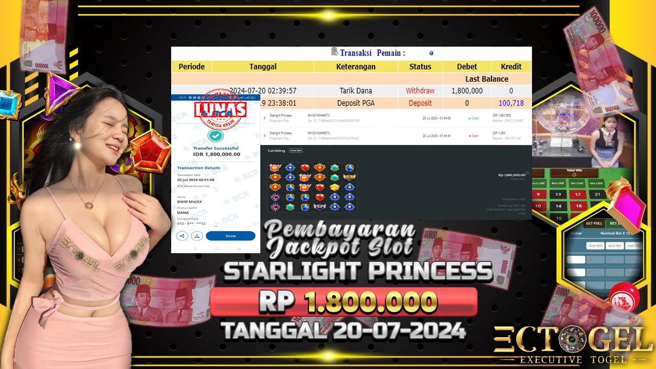 BUKTI JACKPOT SLOT STARLIGHT PRINCESS TERPERCAYA DI INDONESIA TGL 20-07-2024