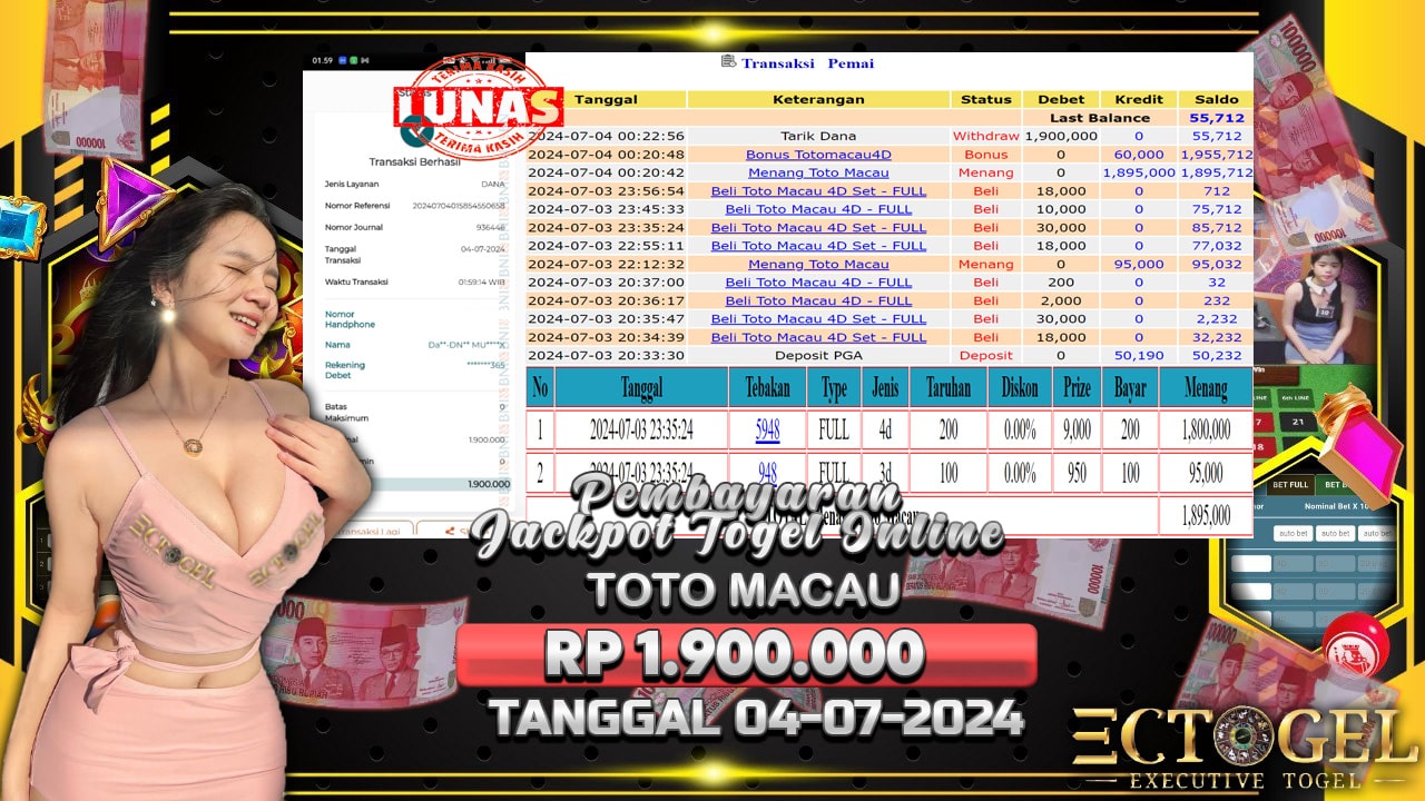 BUKTI JACKPOT TOGEL TOTO MACAU TERPERCAYA DI INDONESIA TGL 04-07-2024