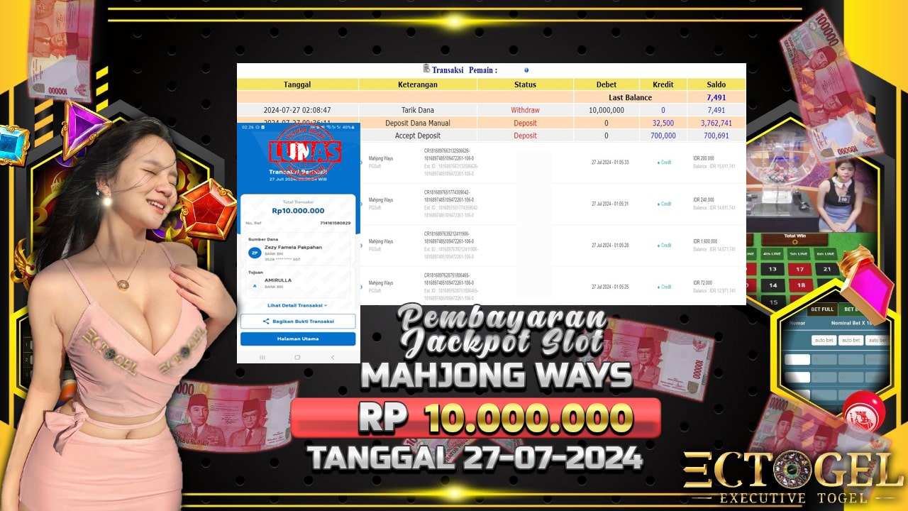 BUKTI JACKPOT SLOT MAHJONG WAYS TERPERCAYA DI INDONESIA TGL 27-07-2024