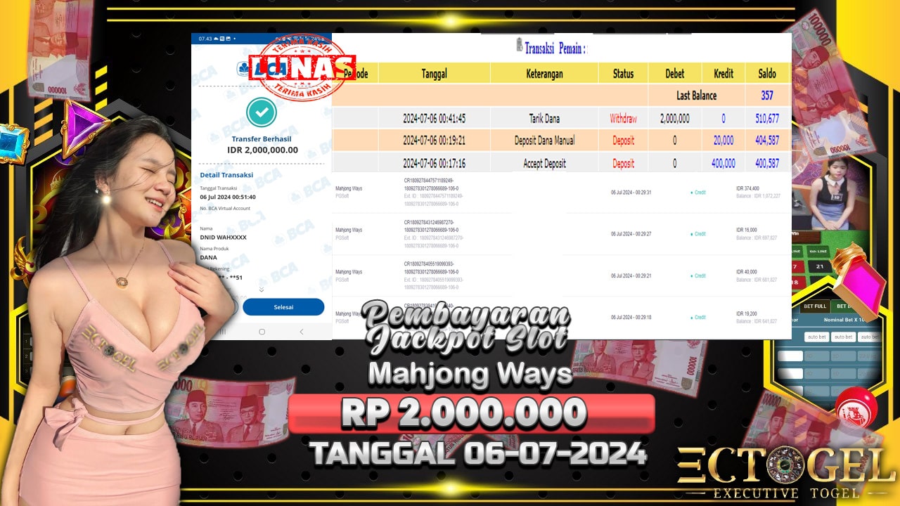 BUKTI JACKPOT SLOT MAHJONG WAYS  TERPERCAYA DI INDONESIA TGL 06-07-2024