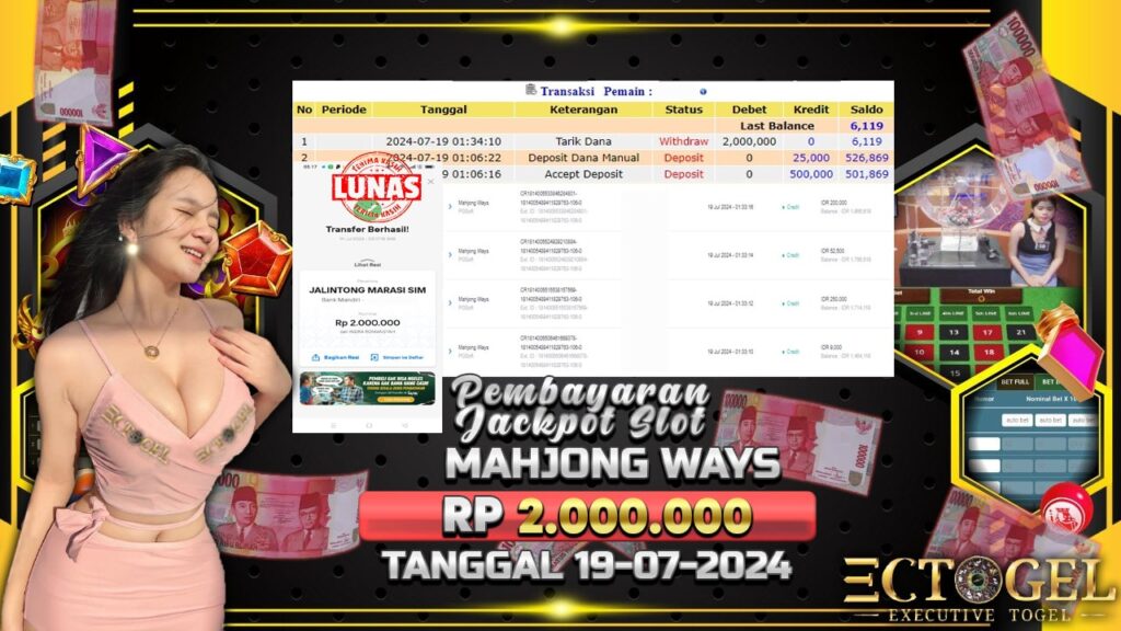 BUKTI JACKPOT SLOT MAHJONG WAYS TERPERCAYA DI INDONESIA TGL 19-07-2024