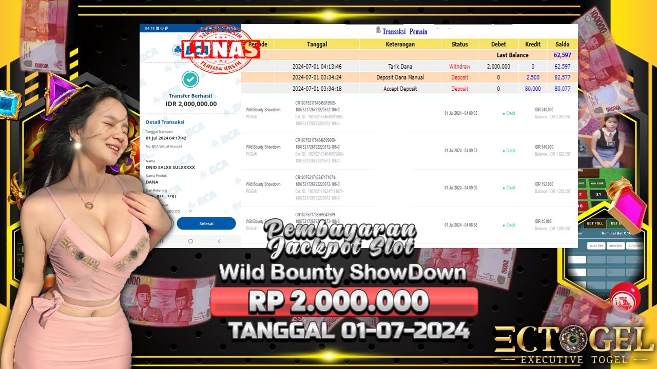 BUKTI JACKPOT SLOT WILD BOUNTY SHOWDOWN TERPERCAYA DI INDONESIA TGL 01-07-2024