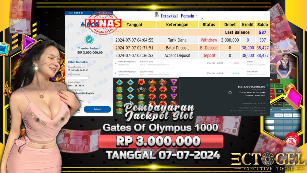 BUKTI JACKPOT SLOT GATES OF OLYMPUS 1000 TERPERCAYA DI INDONESIA TGL 07-07-2024