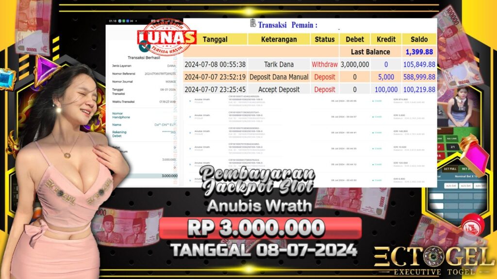 BUKTI JACKPOT SLOT ANUBIS WRATH TERPERCAYA DI INDONESIA TGL 08-07-2024