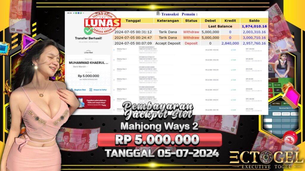 BUKTI JACKPOT SLOT MAHJONG WAYS 2 TERPERCAYA DI INDONESIA TGL 05-07-2024