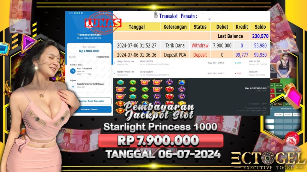 BUKTI JACKPOT SLOT STARLIGHT PRINCESS 1000 TERPERCAYA DI INDONESIA TGL 06-07-2024