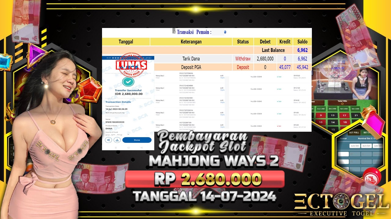 BUKTI JACKPOT SLOT MAHJONG WAYS 2 TERPERCAYA DI INDONESIA TGL 14-07-2024