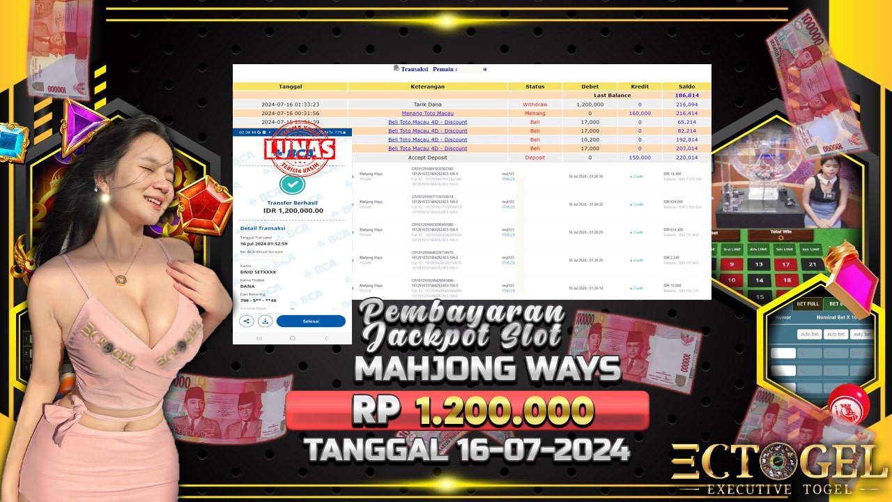 BUKTI JACKPOT SLOT MAHJONG WAYS TERPERCAYA DI INDONESIA TGL 16-07-2024