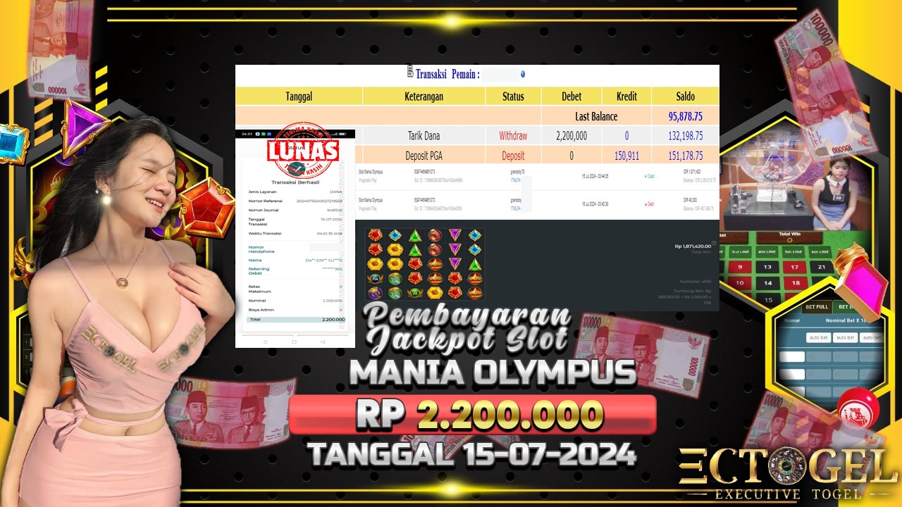 BUKTI JACKPOT SLOT MANIA OLYMPUS TERPERCAYA DI INDONESIA TGL 15-07-2024