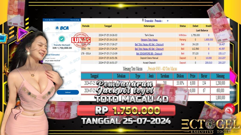 BUKTI JACKPOT TOGEL TOTO MACAU 4D TERPERCAYA DI INDONESIA TGL 25-07-2024