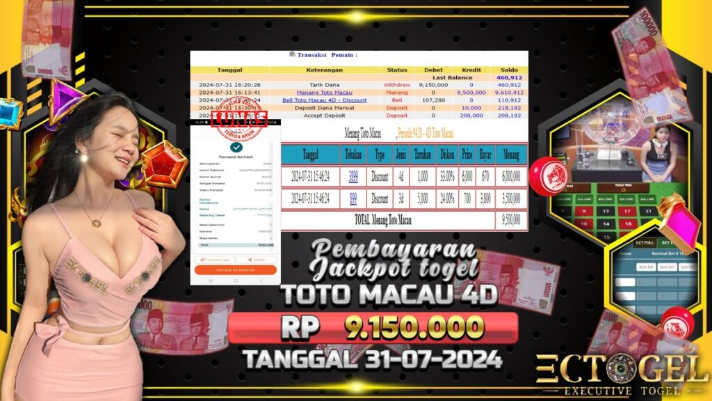 BUKTI JACKPOT TOGEL ONLINE TOTO MACAU 4D TERPERCAYA DI INDONESIA TGL 31-07-2024