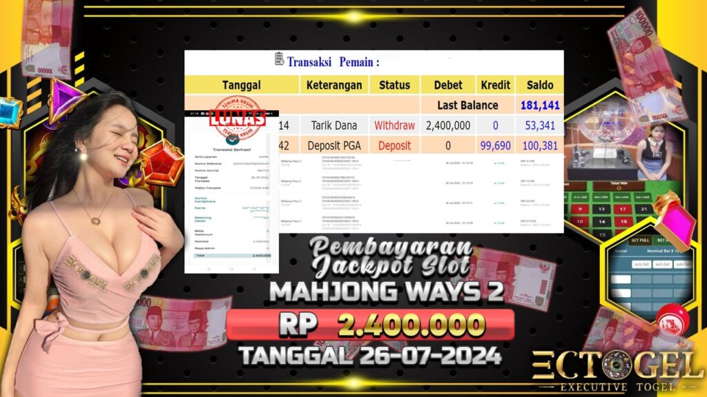 BUKTI JACKPOT SLOT MAHJONG WAYS 2 TERPERCAYA DI INDONESIA TGL 26-07-2024