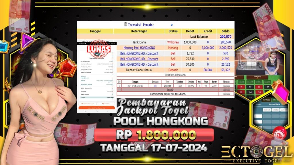 BUKTI JACKPOT  TOGEL POOL HONGKONG  TERPERCAYA DI INDONESIA TGL 17-07-2024