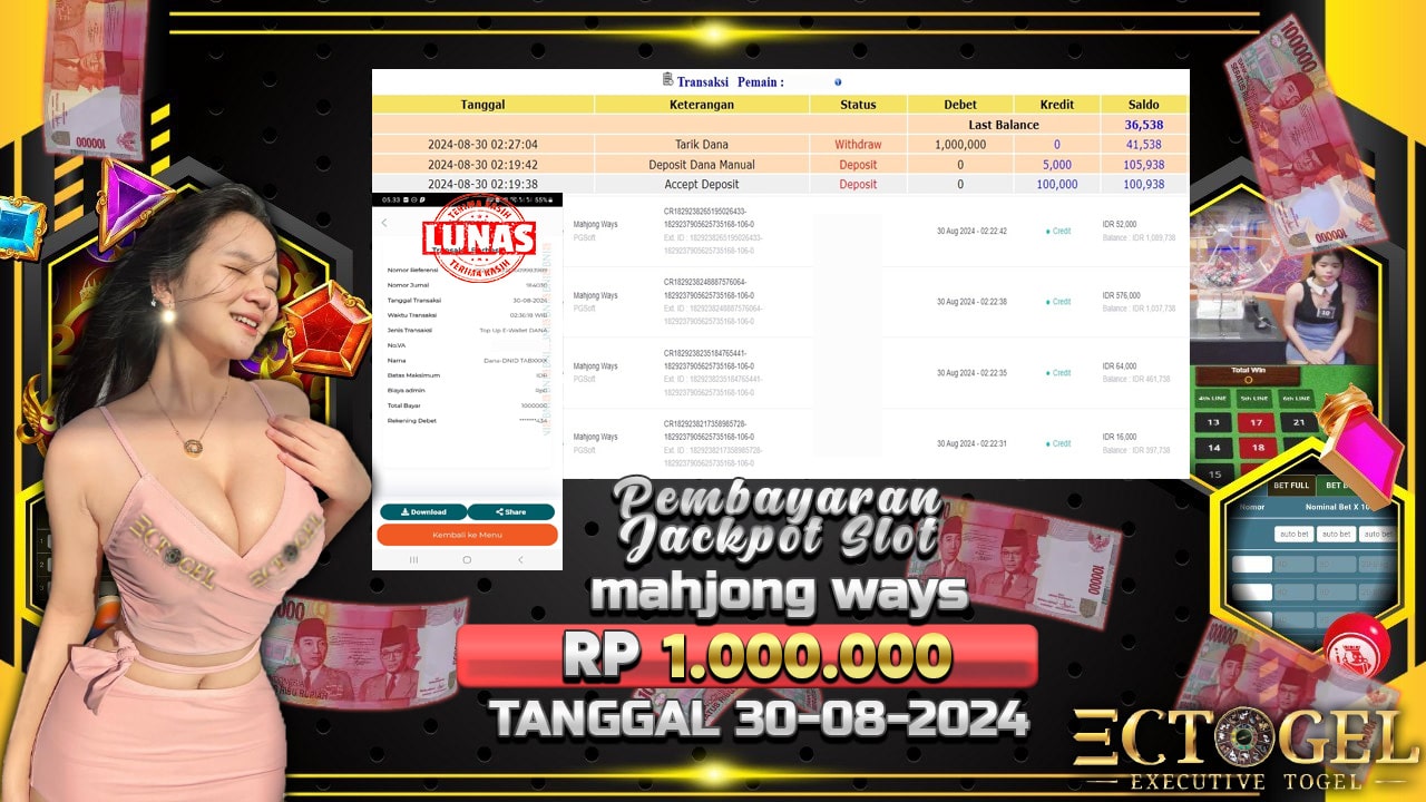 BUKTI JACKPOT SLOT MAHJONG WAYS TERPERCAYA DI INDONESIA TGL 30-08-2024