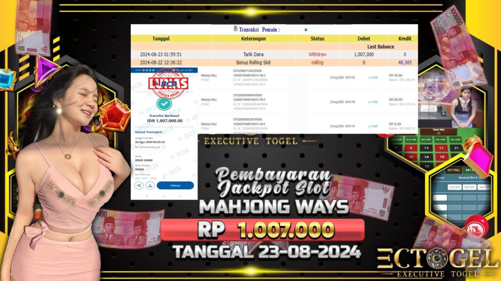 BUKTI JACKPOT SLOT MAHJONG WAYS TERPERCAYA DI INDONESIA TGL 23-08-2024