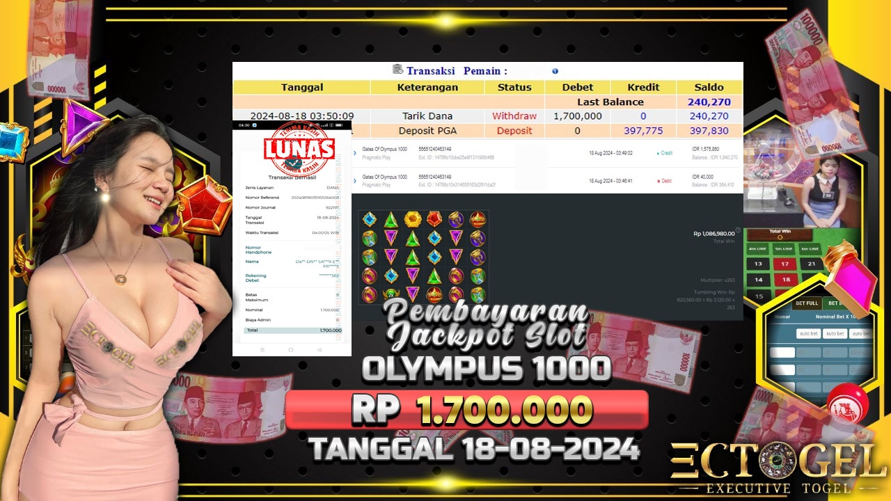 BUKTI JACKPOT SLOT GATES OF OLYMPUS 1000 TERPERCAYA DI INDONESIA TGL 18-08-2024