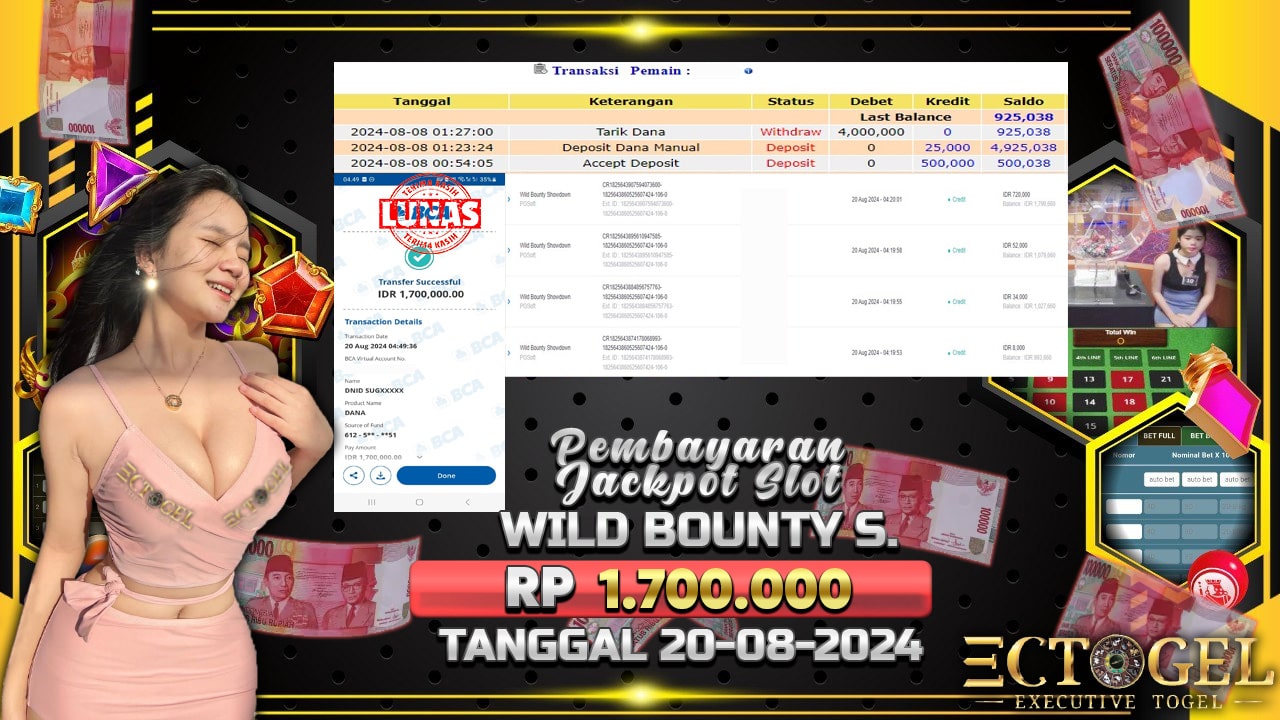 BUKTI JACKPOT SLOT WILD BOUNTY SHOWDOWN TERPERCAYA DI INDONESIA TGL 20-08-2024