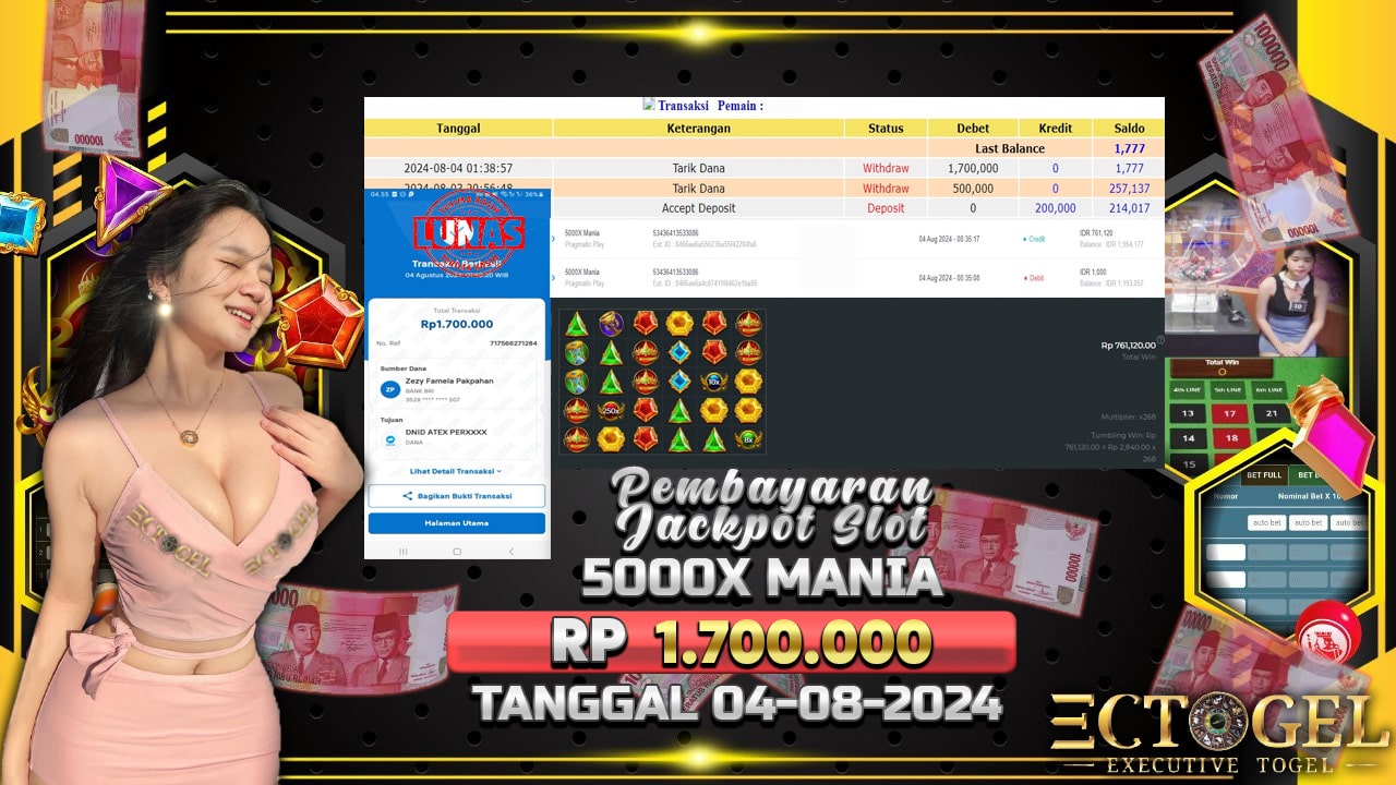 BUKTI JACKPOT SLOT 5000X MANIA TERPERCAYA DI INDONESIA TGL 04-08-2024