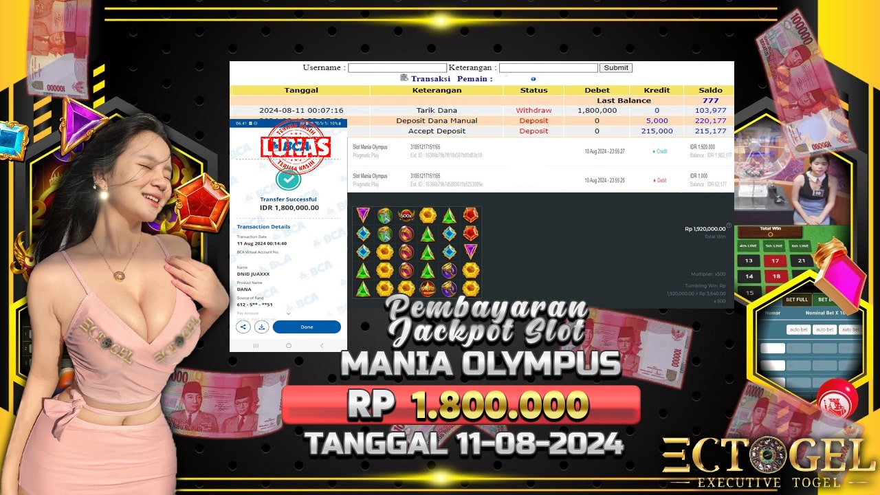 BUKTI JACKPOT SLOT SLOT MANIA OLYMPUS TERPERCAYA DI INDONESIA TGL 11-08-2024