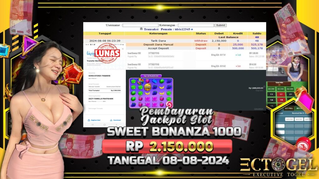 BUKTI JACKPOT SLOT SWEET BONANZA 1000 TERPERCAYA DI INDONESIA TGL 08-08-2024