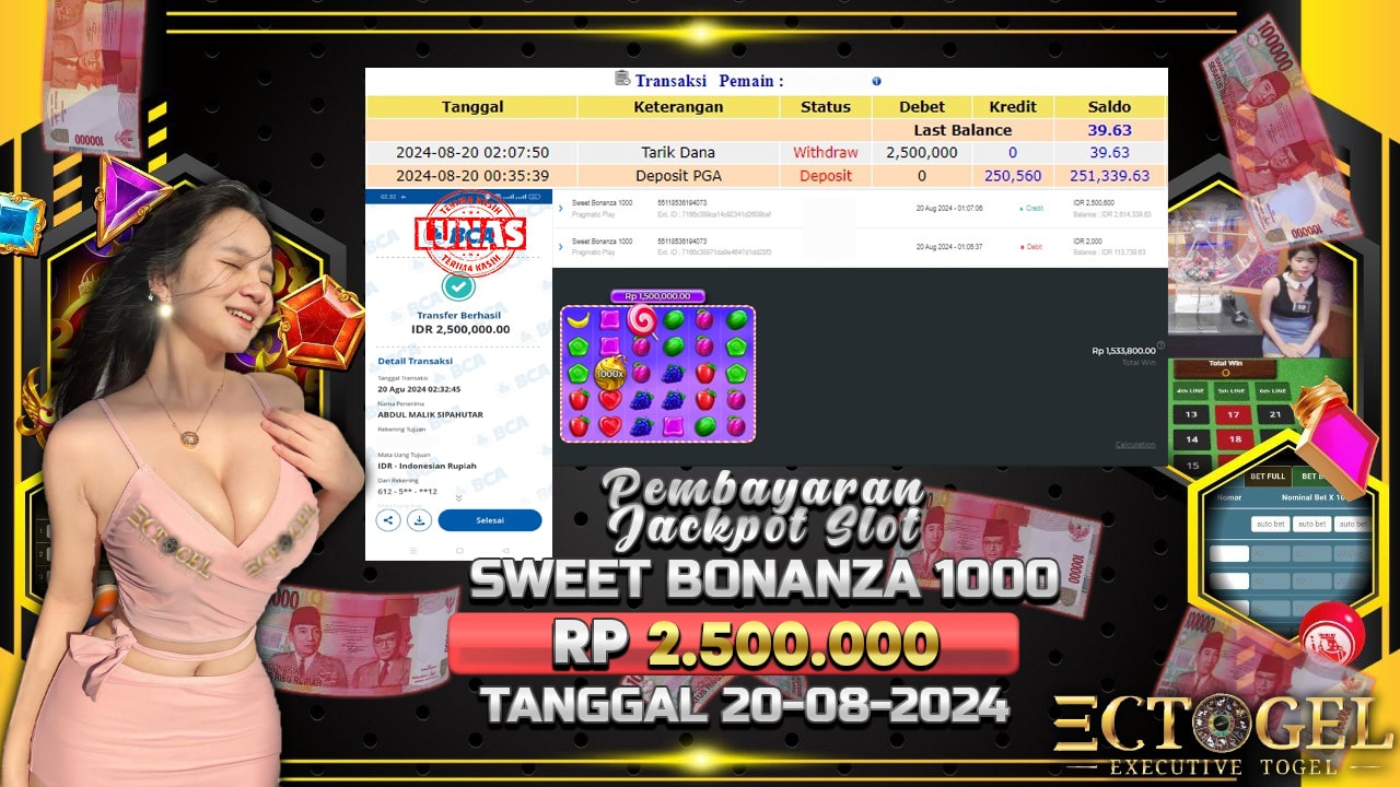 BUKTI JACKPOT SLOT SWEET BONANZA 1000 TERPERCAYA DI INDONESIA TGL 20-08-2024