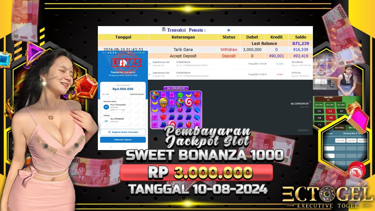 BUKTI JACKPOT SLOT SWEET BONANZA 1000 TERPERCAYA DI INDONESIA TGL 10-08-2024