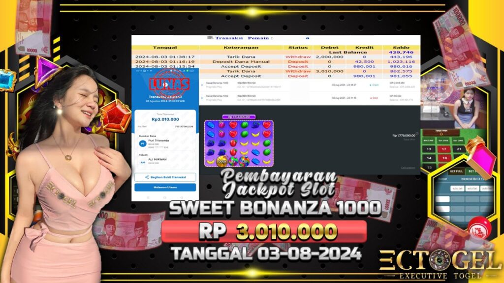 BUKTI JACKPOT SLOT SWEET BONANZA 1000 TERPERCAYA DI INDONESIA TGL 03-08-2024