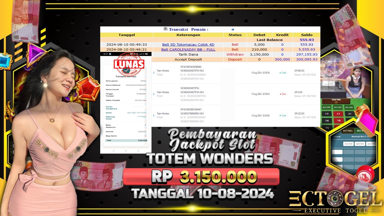 BUKTI JACKPOT SLOT TOTEM WONDERS TERPERCAYA DI INDONESIA TGL 10-08-2024