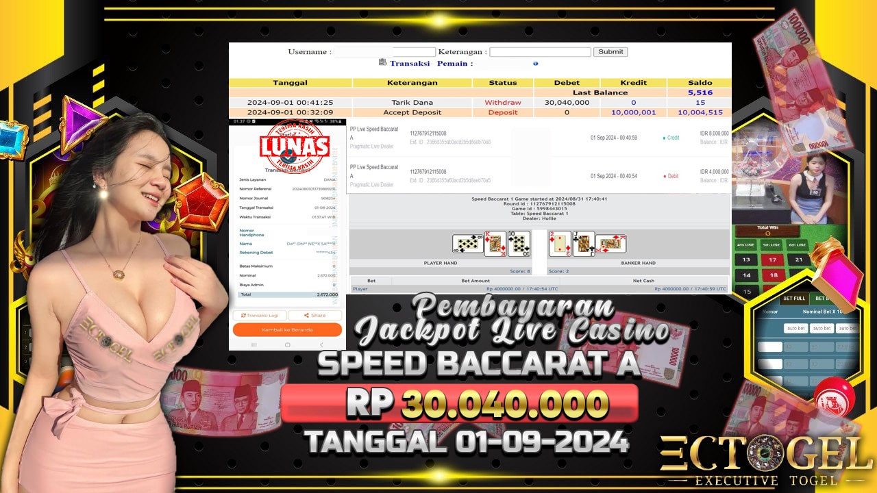 BUKTI JACKPOT SPEED BACCARAT A TERPERCAYA DI INDONESIA TGL 01-09-2024