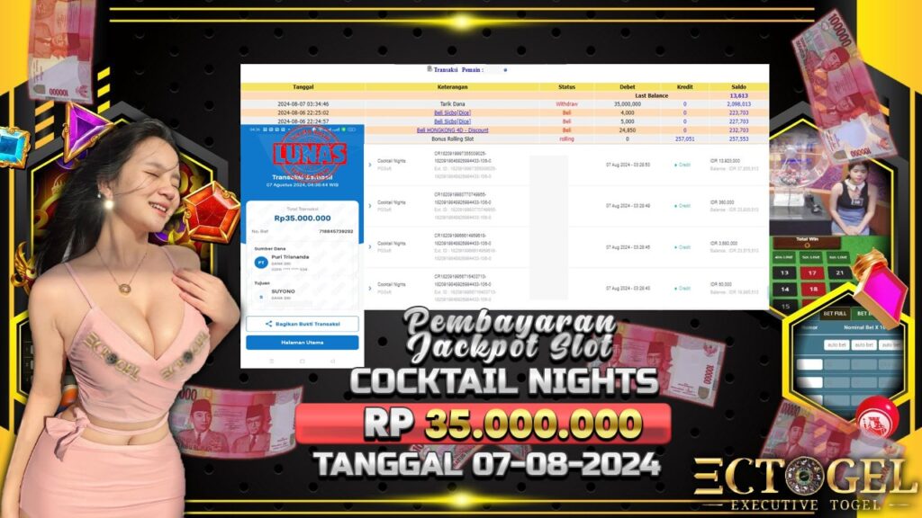 BUKTI JACKPOT SLOT COCKTAIL NIGHTS TERPERCAYA DI INDONESIA TGL 07-08-2024