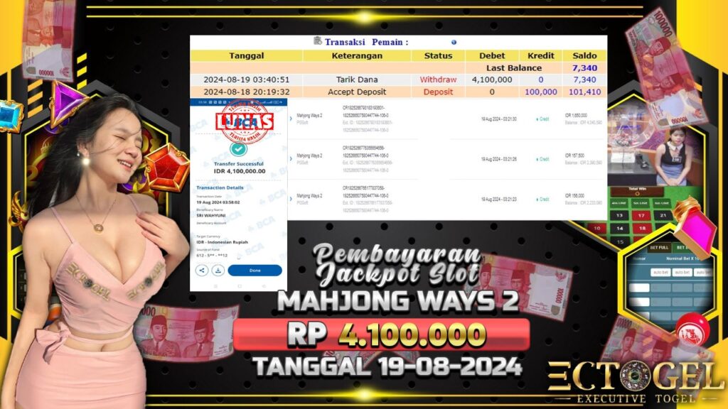 BUKTI JACKPOT SLOT MAHJONG WAYS 2 TERPERCAYA DI INDONESIA TGL 19-08-2024